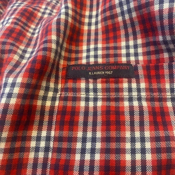 Ralph Lauren Polo Jeans Co Shirt Men Large Red Y2k 2000s Button Up Flannel RL - Picture 3 of 6